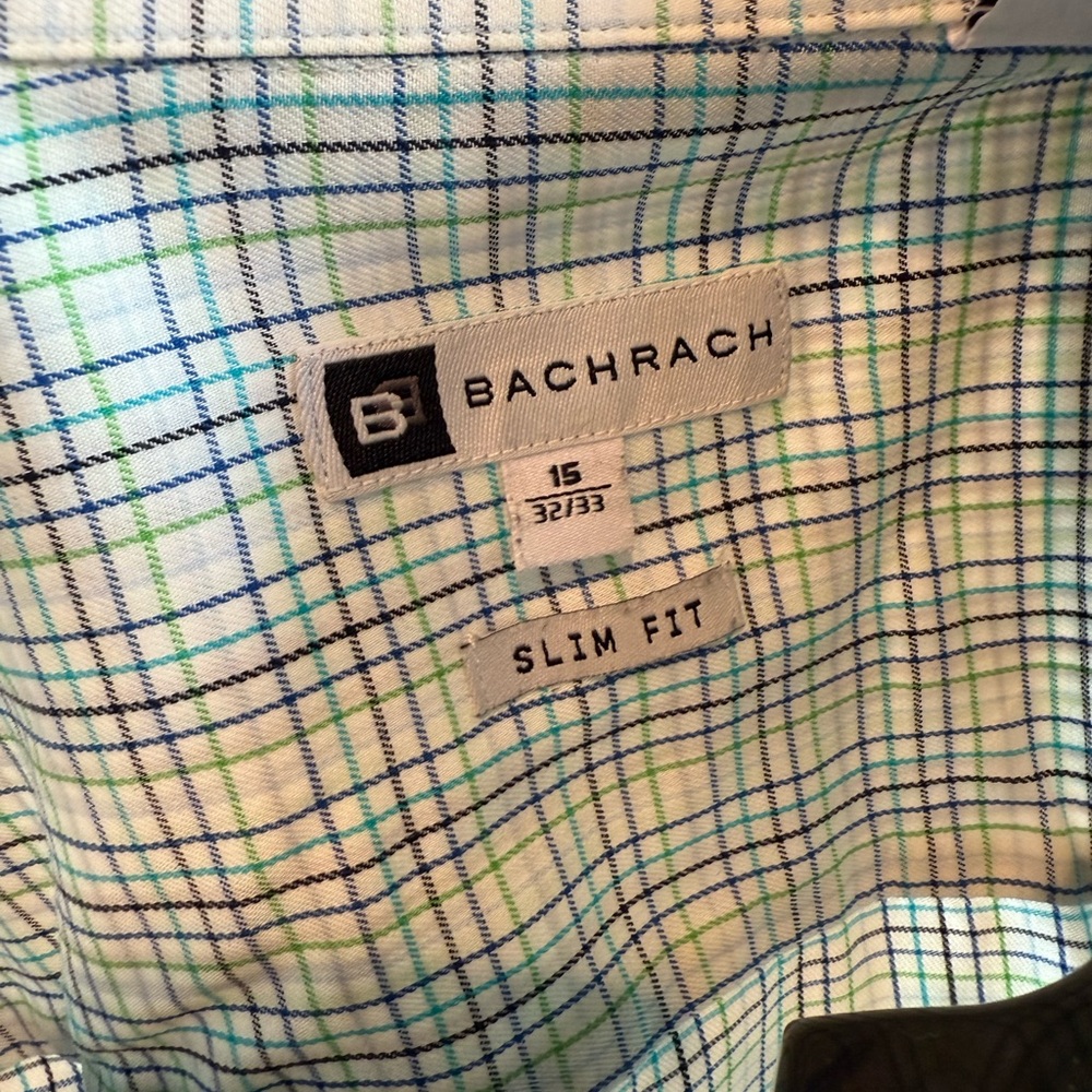 Bachrach White Button-Up Shirt with Blue & Green Windowpane - Picture 3 of 4